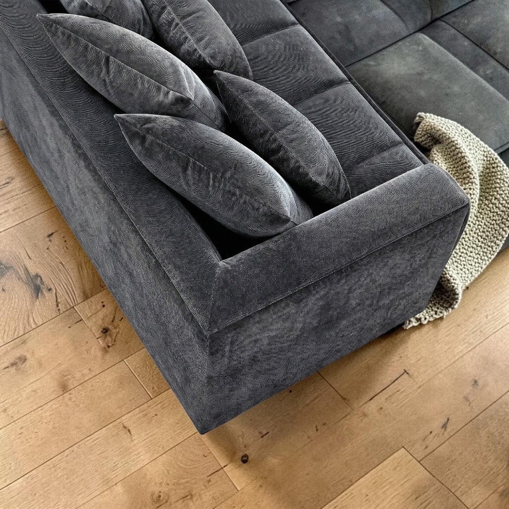 ALUXO Gramercy Right Hand Facing Corner Sofa In Steel Grey Velvet