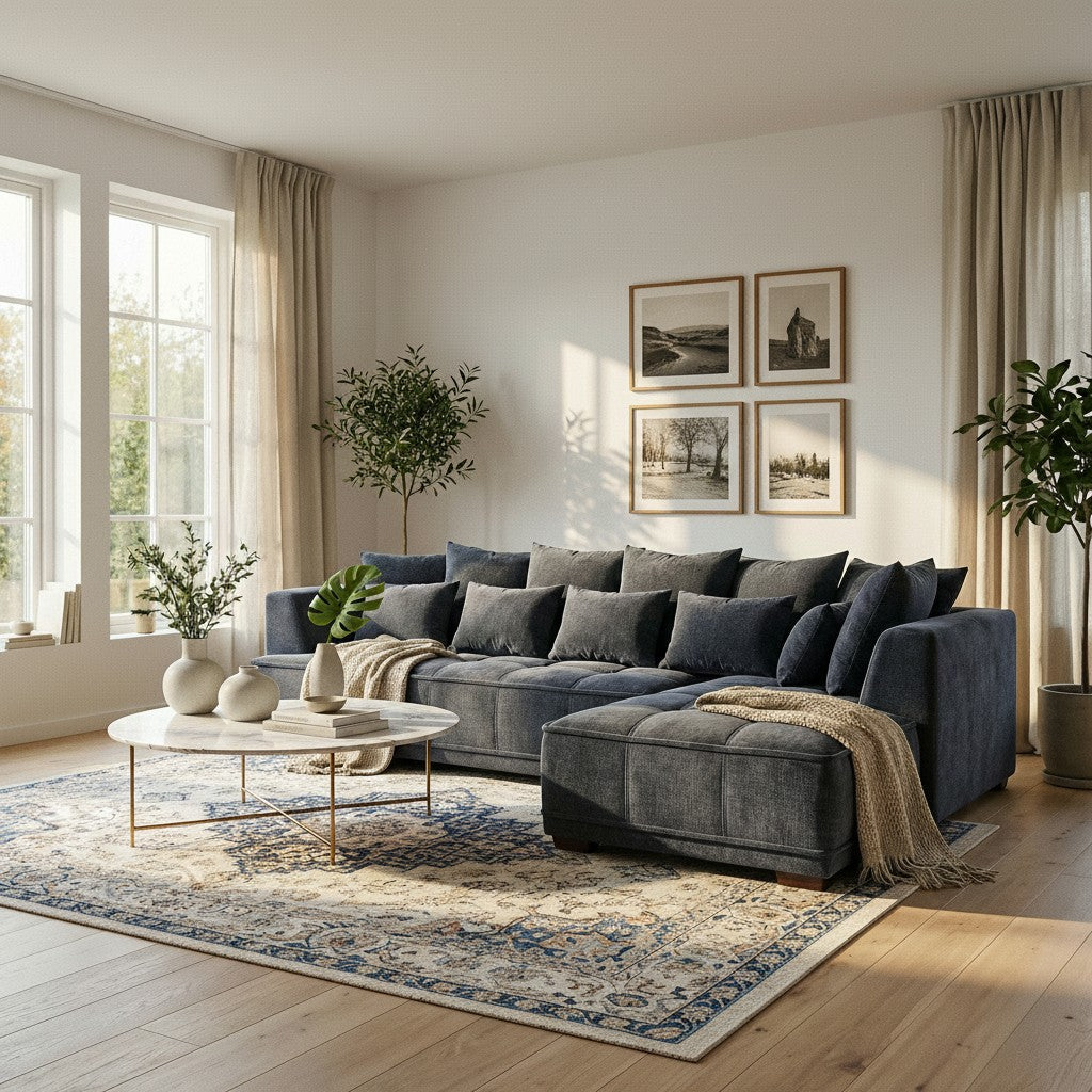 ALUXO Gramercy Right Hand Facing Corner Sofa In Steel Grey Velvet