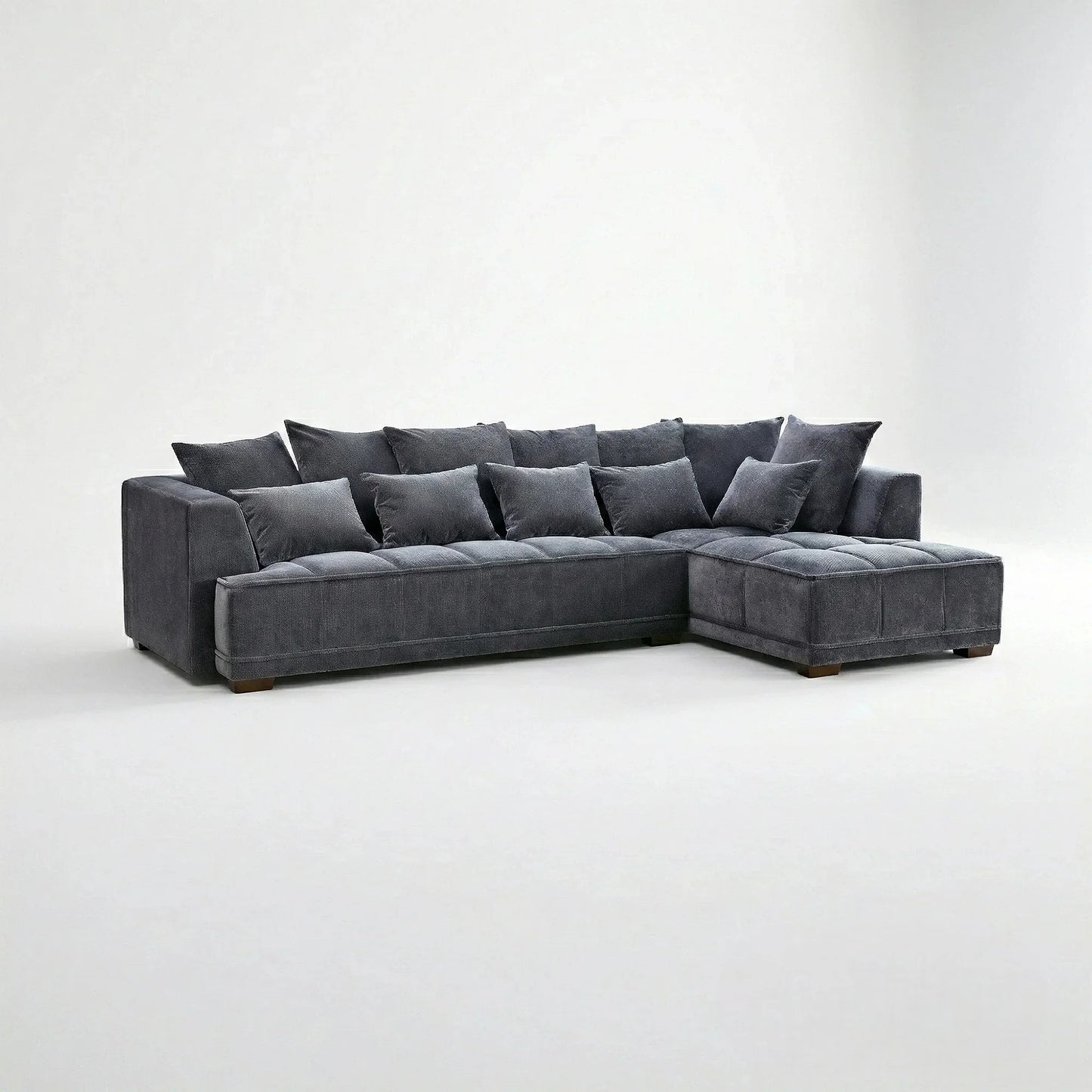 ALUXO Gramercy Right Hand Facing Corner Sofa In Steel Grey Velvet