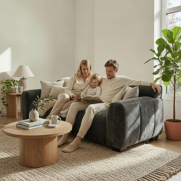 ALUXO Harlem 3 Seater Sofa In Cocoa Chocolate Velvet And Channel Stitch