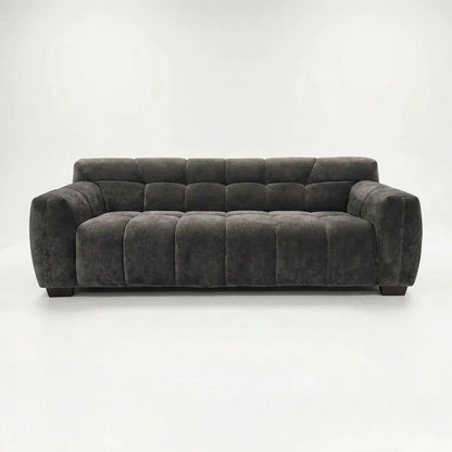 ALUXO Harlem 3 Seater Sofa In Steel Grey Velvet And Channel Stitch