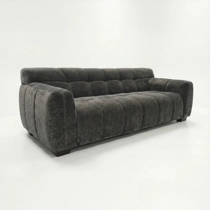 ALUXO Harlem 3 Seater Sofa In Steel Grey Velvet And Channel Stitch