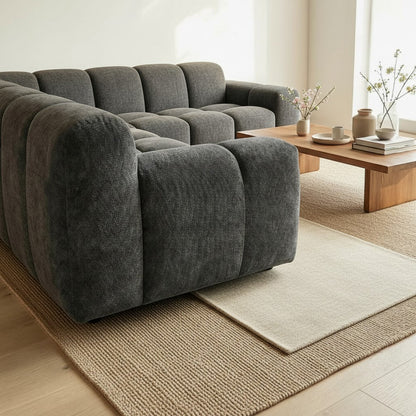 ALUXO Harlem 3 Seater Sofa In Cocoa Chocolate Velvet And Channel Stitch