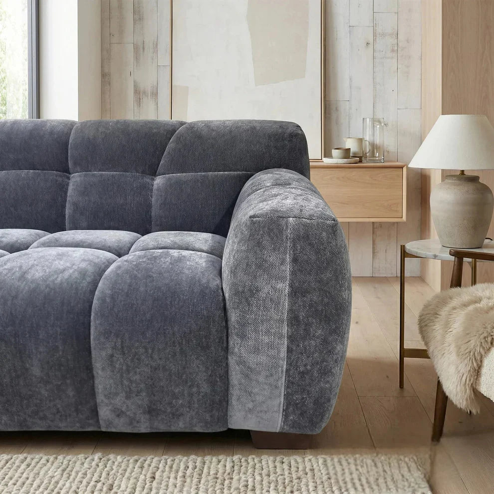ALUXO Harlem 3 Seater Sofa In Cocoa Chocolate Velvet And Channel Stitch