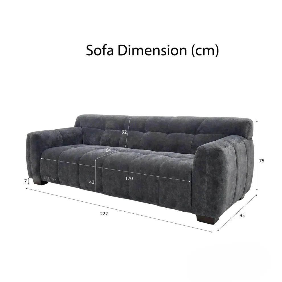 ALUXO Harlem 3 Seater Sofa In Cocoa Chocolate Velvet And Channel Stitch