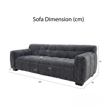 ALUXO Harlem 3 Seater Sofa In Cocoa Chocolate Velvet And Channel Stitch
