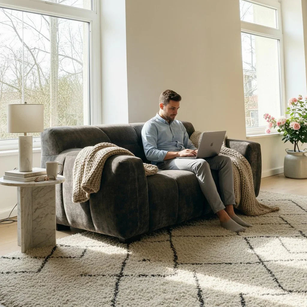 ALUXO Harlem Deep Channel Stitched 2 Seater Sofa In Steel Grey Mermaid Velvet