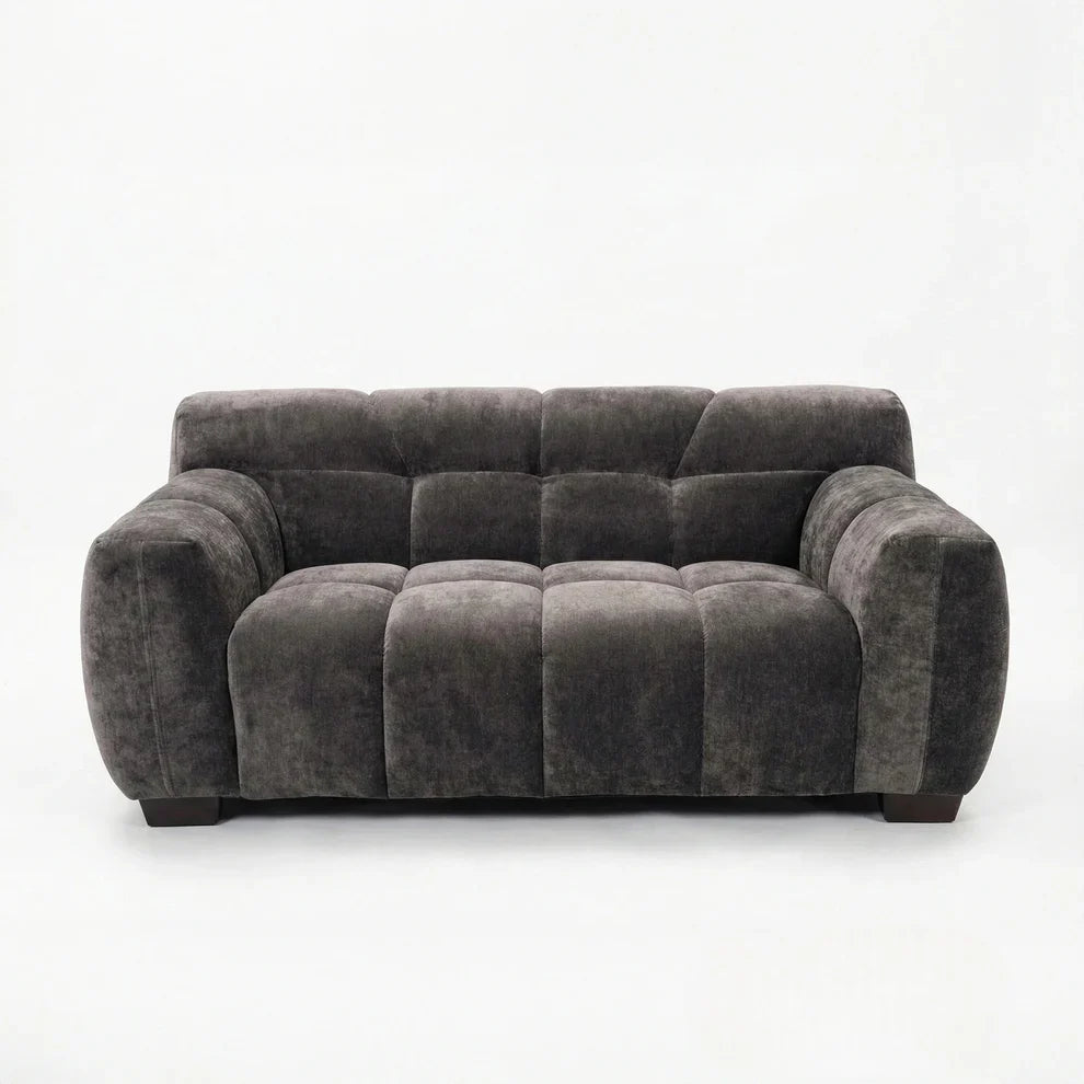 ALUXO Harlem Deep Channel Stitched 2 Seater Sofa In Steel Grey Mermaid Velvet