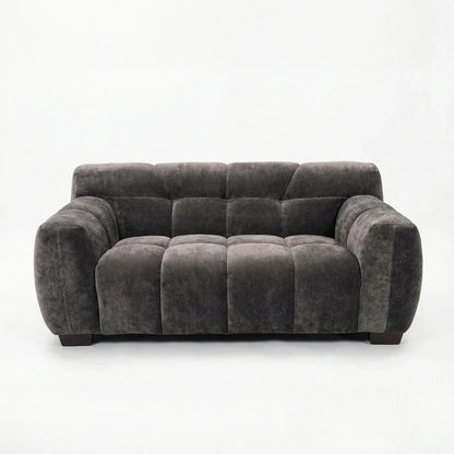 ALUXO Harlem Deep Channel Stitched 2 Seater Sofa In Steel Grey Mermaid Velvet