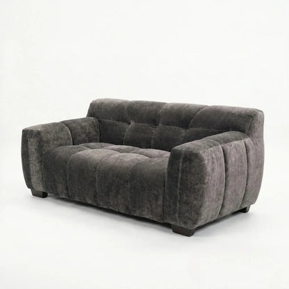 ALUXO Harlem Deep Channel Stitched 2 Seater Sofa In Steel Grey Mermaid Velvet