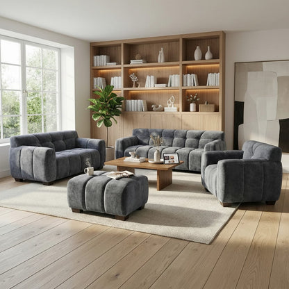 ALUXO Harlem Deep Channel Stitched 2 Seater Sofa In Steel Grey Mermaid Velvet