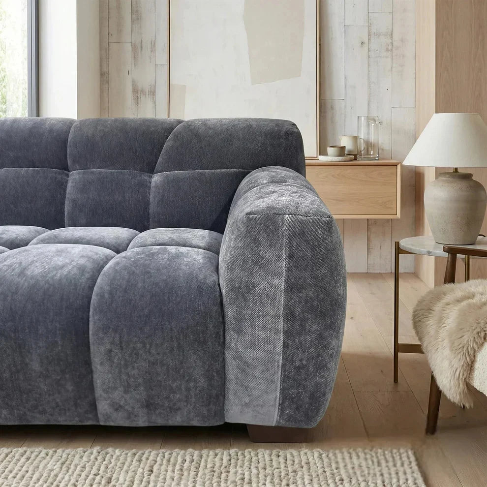 ALUXO Harlem Deep Channel Stitched 2 Seater Sofa In Cocoa Chocolate Mermaid Velvet