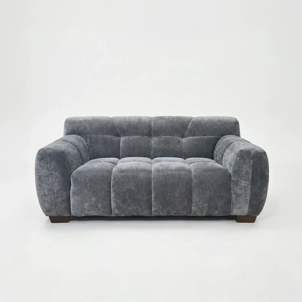 ALUXO Harlem Deep Channel Stitched 2 Seater Sofa In Cocoa Chocolate Mermaid Velvet