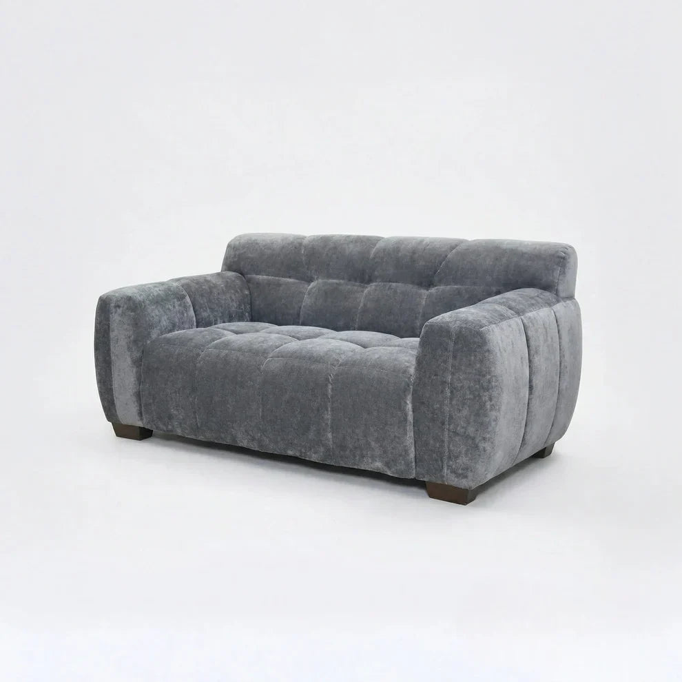 ALUXO Harlem Deep Channel Stitched 2 Seater Sofa In Cocoa Chocolate Mermaid Velvet