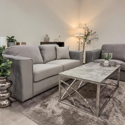 Hudson 3+2 Seater Sofa With Fixed Back Cushion In Steel Grey Velvet