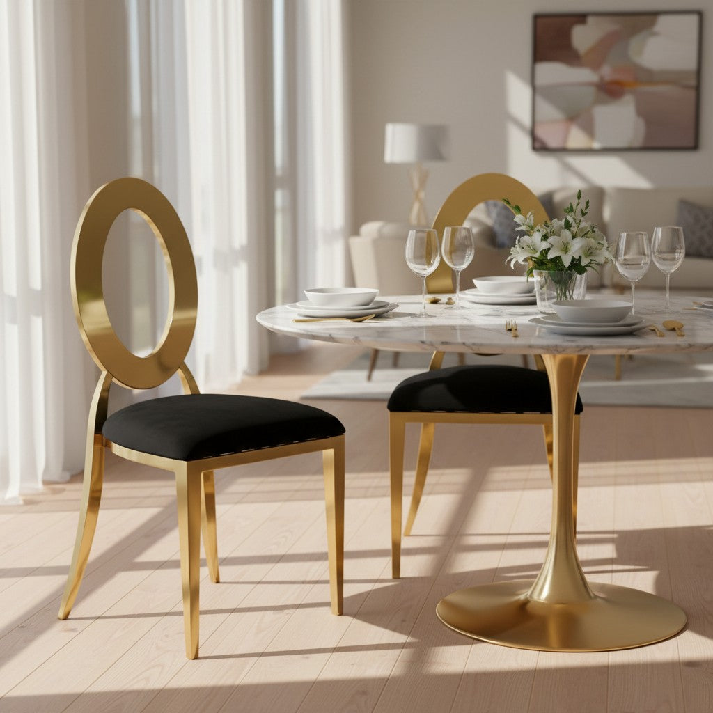 Jasmine Dining Chair In Black Velvet And Gold Legs