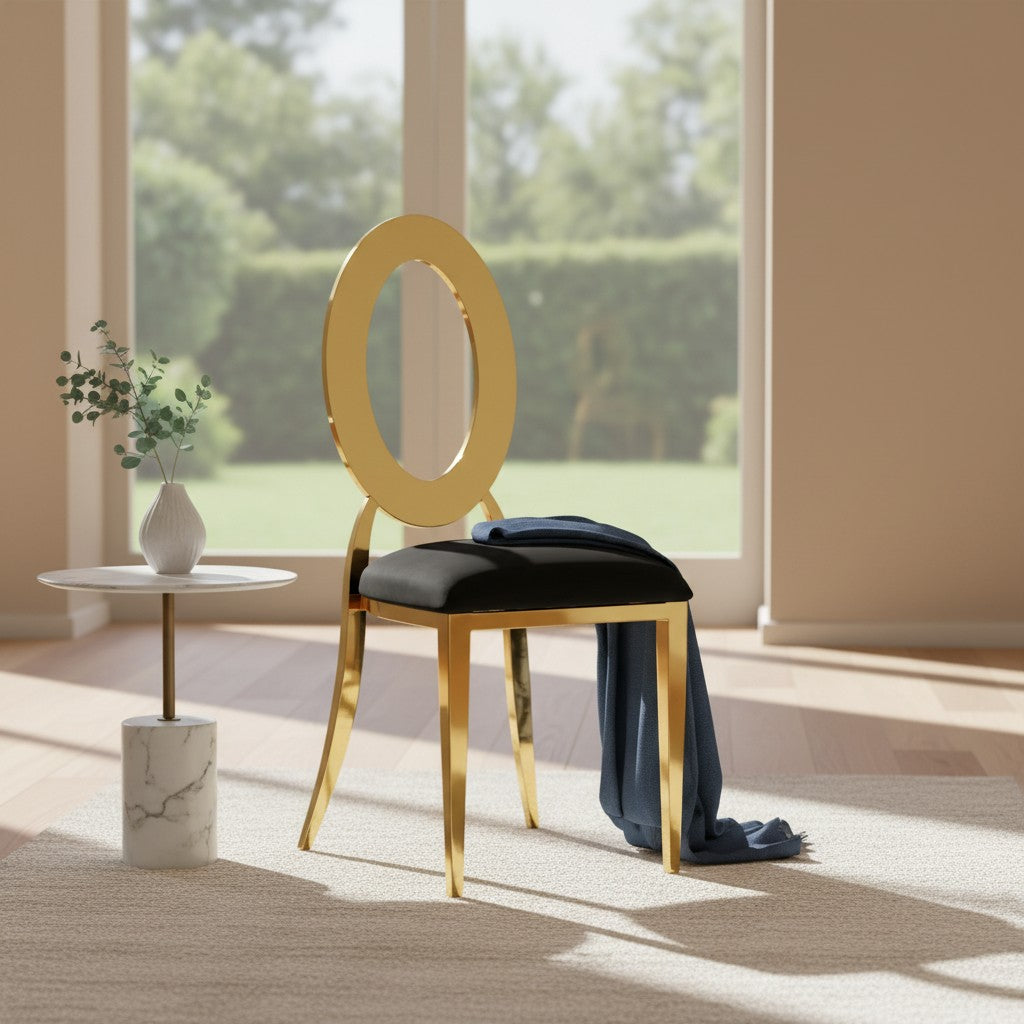 Jasmine Dining Chair In White PU Leather And Gold Legs