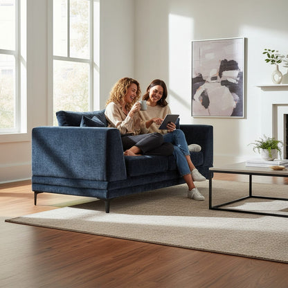 ALUXO Lenox 2 Seater Sofa In Aegean Blue Mermaid Velvet