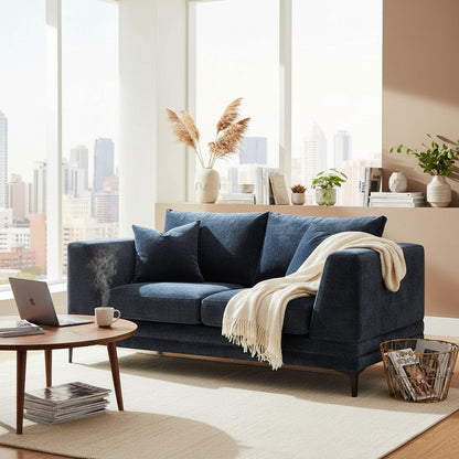 ALUXO Lenox 2 Seater Sofa In Aegean Blue Mermaid Velvet