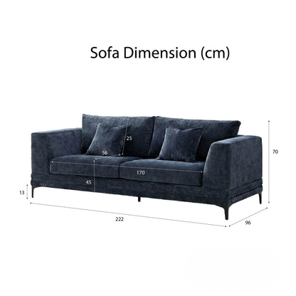 ALUXO Lenox 3 Seater Sofa In Aegean Blue Mermaid Velvet