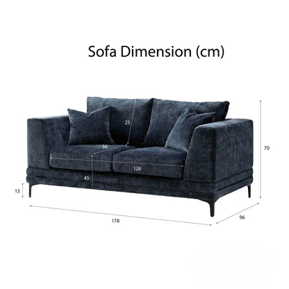 ALUXO Lenox 2 Seater Sofa In Aegean Blue Mermaid Velvet