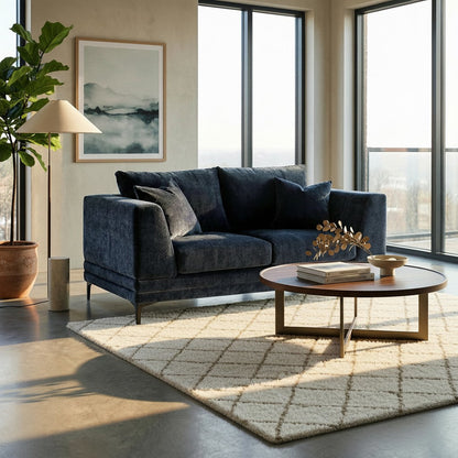 ALUXO Lenox 2 Seater Sofa In Aegean Blue Mermaid Velvet