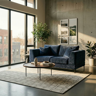 ALUXO Lenox 2 Seater Sofa In Aegean Blue Mermaid Velvet