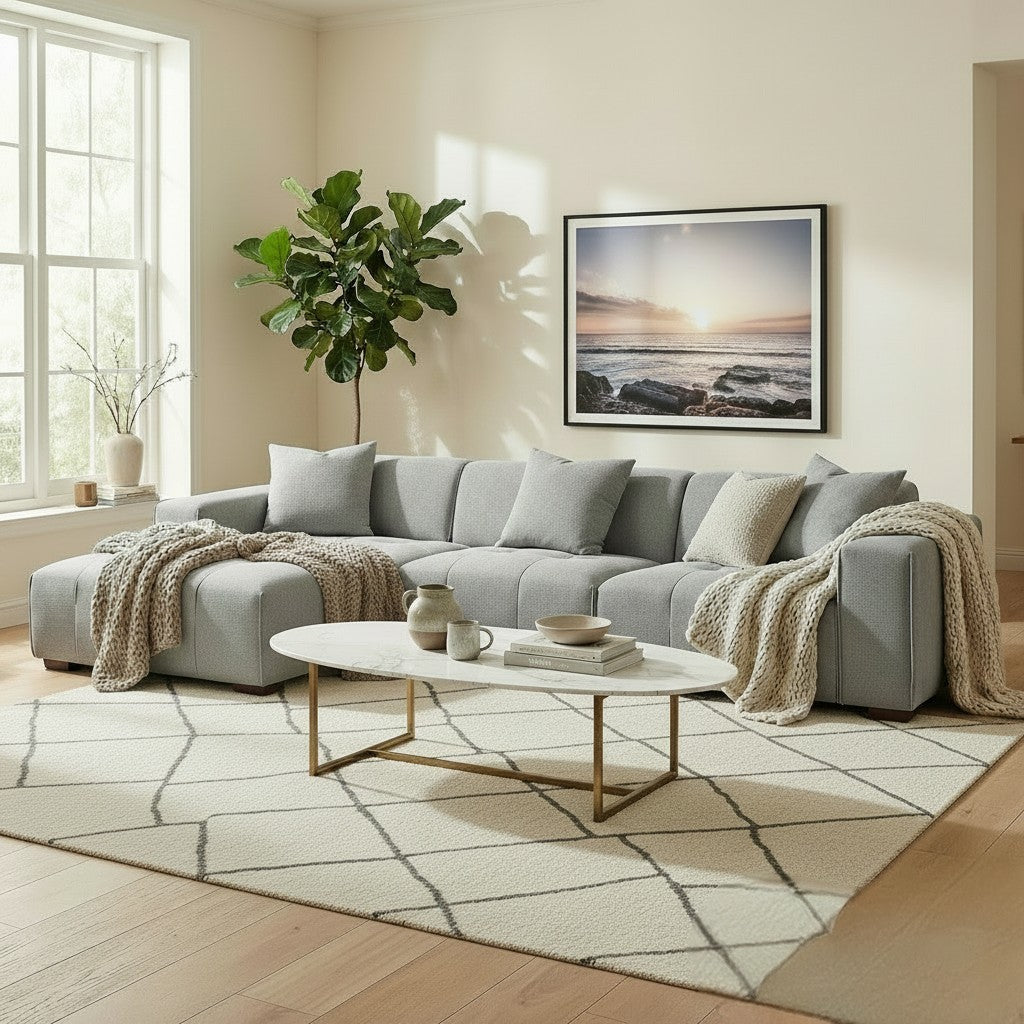 ALUXO Leonard Left Hand Facing  Corner Sofa In Cloudy Grey Boucle Fabric
