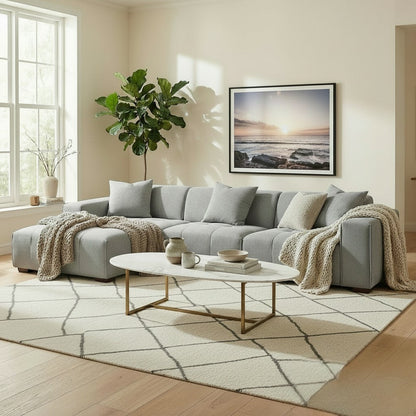 ALUXO Leonard Left Hand Facing  Corner Sofa In Cloudy Grey Boucle Fabric