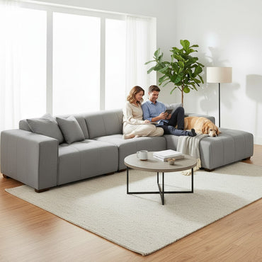 ALUXO Leonard Right Hand Facing Corner Sofa In Cloudy Grey Boucle Fabric