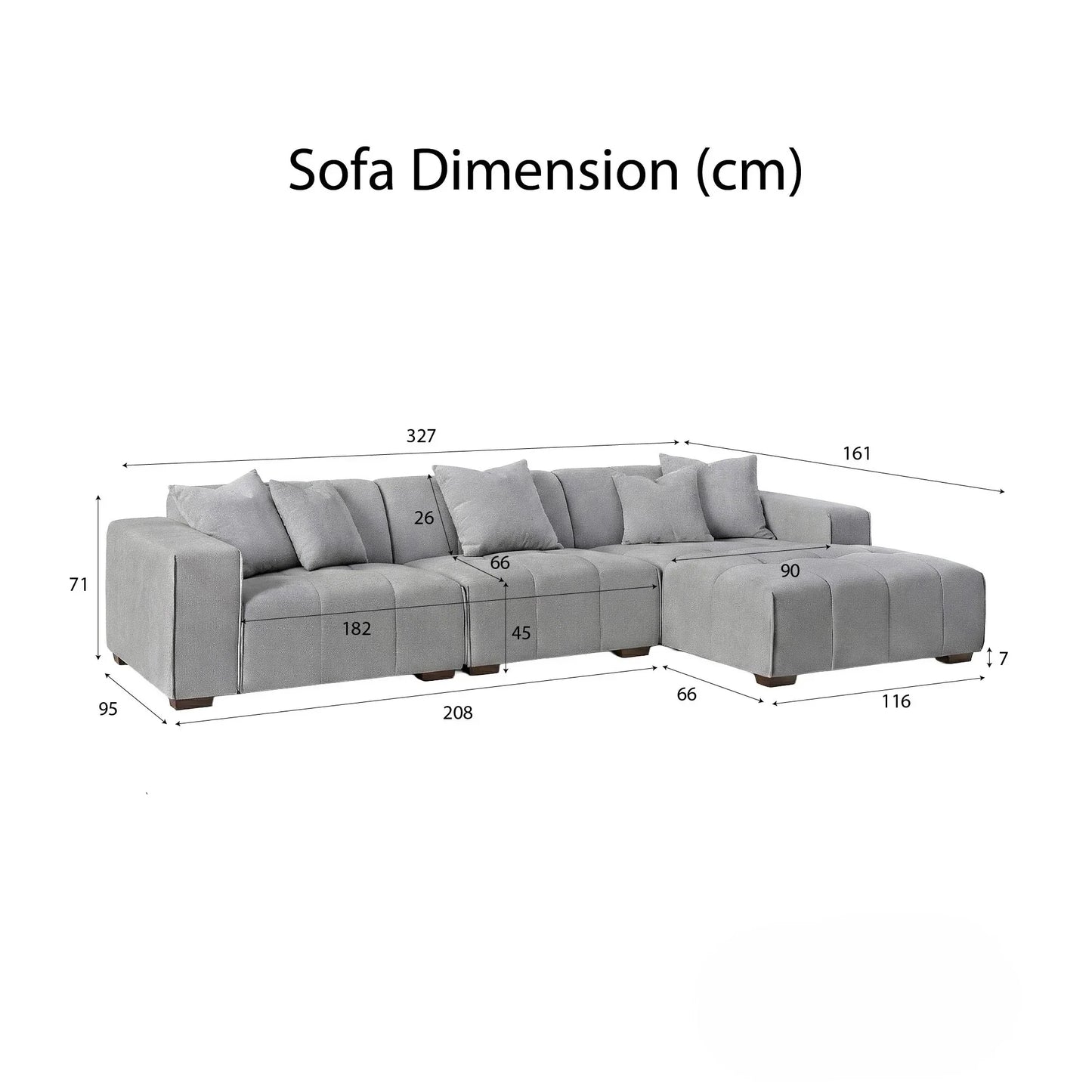 ALUXO Leonard Right Hand Facing Corner Sofa In Cloudy Grey Boucle Fabric