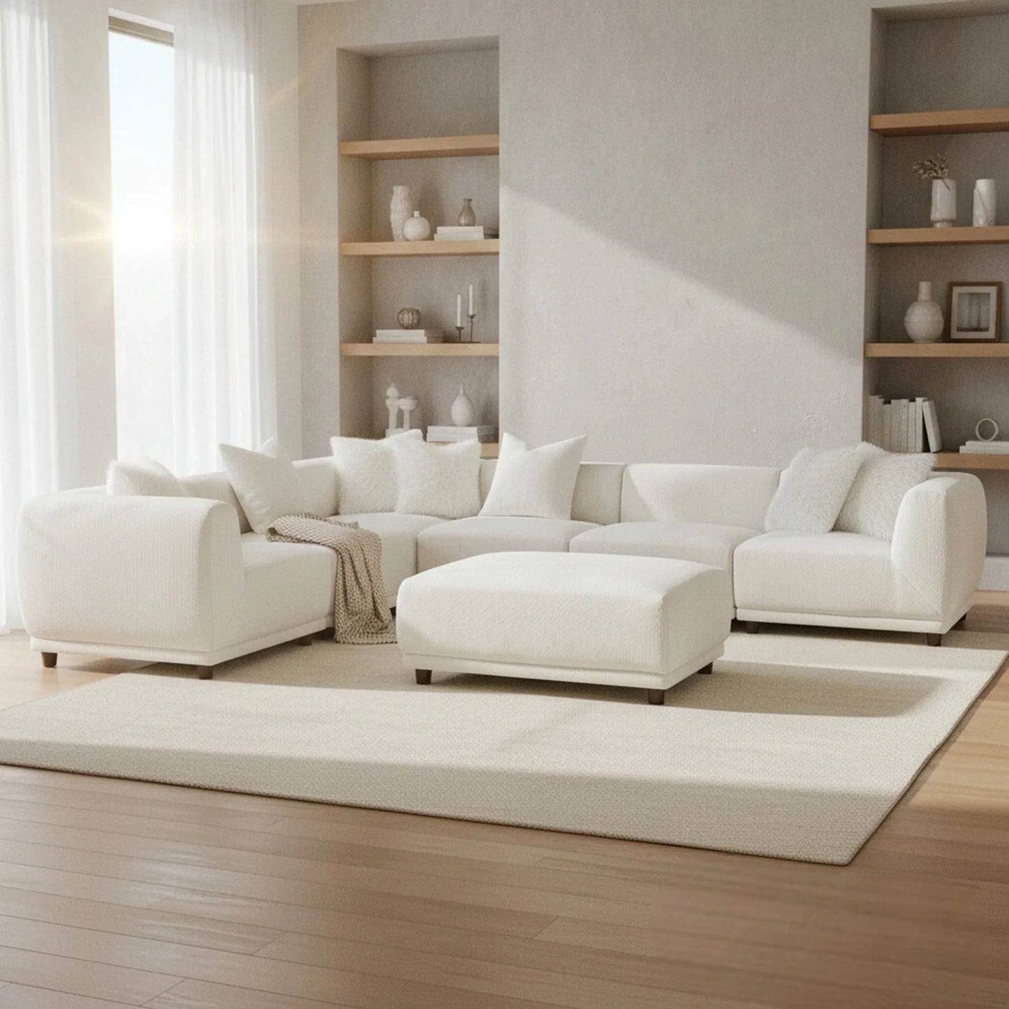 ALUXO Lottie Modular Footstool In Polar White Boucle Fabric