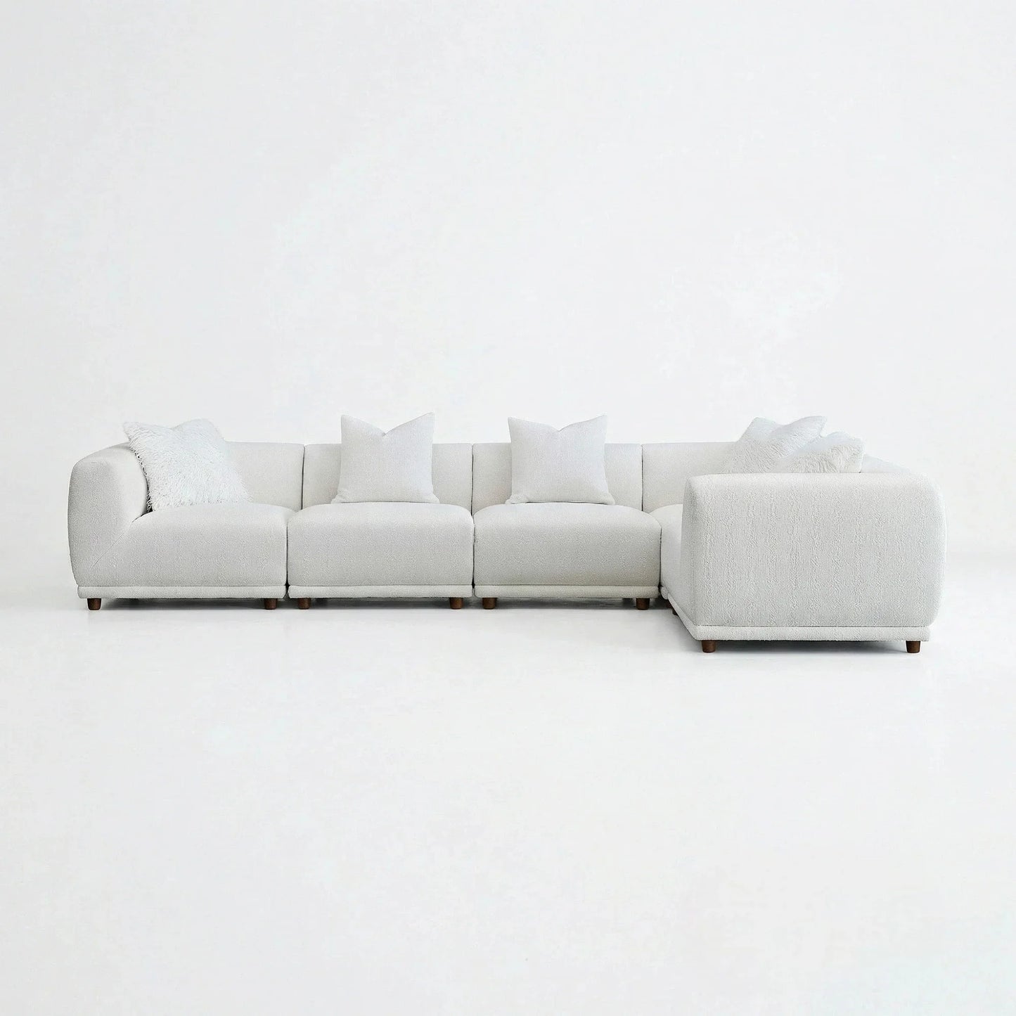 ALUXO Lottie 5 Seater Modular Corner Sofa In Polar White Boucle Fabric