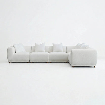 ALUXO Lottie 5 Seater Modular Corner Sofa In Polar White Boucle Fabric