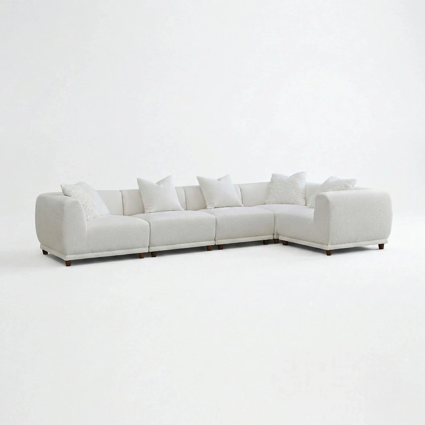 ALUXO Lottie 5 Seater Modular Corner Sofa In Polar White Boucle Fabric