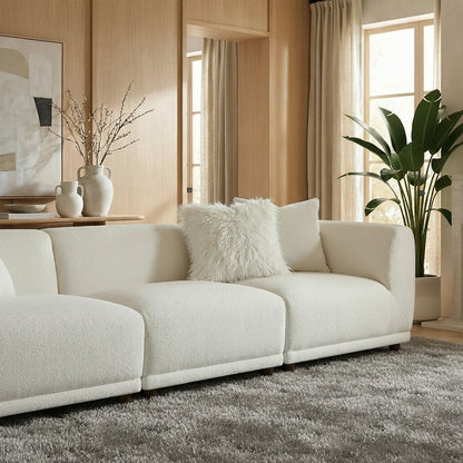 ALUXO Lottie 5 Seater Modular Corner Sofa In Polar White Boucle Fabric