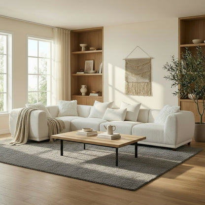 ALUXO Lottie 5 Seater Modular Corner Sofa In Polar White Boucle Fabric