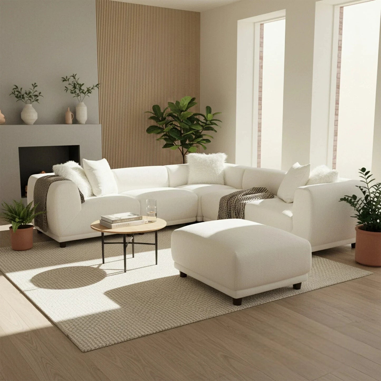 ALUXO Lottie Modular Footstool In Polar White Boucle Fabric