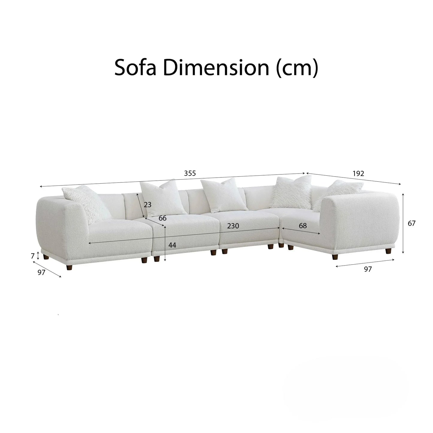 ALUXO Lottie 5 Seater Modular Corner Sofa In Polar White Boucle Fabric