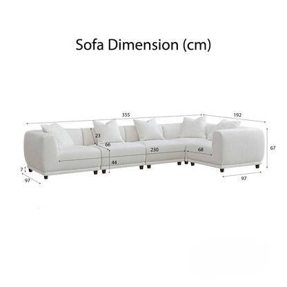 ALUXO Lottie 5 Seater Modular Corner Sofa In Polar White Boucle Fabric