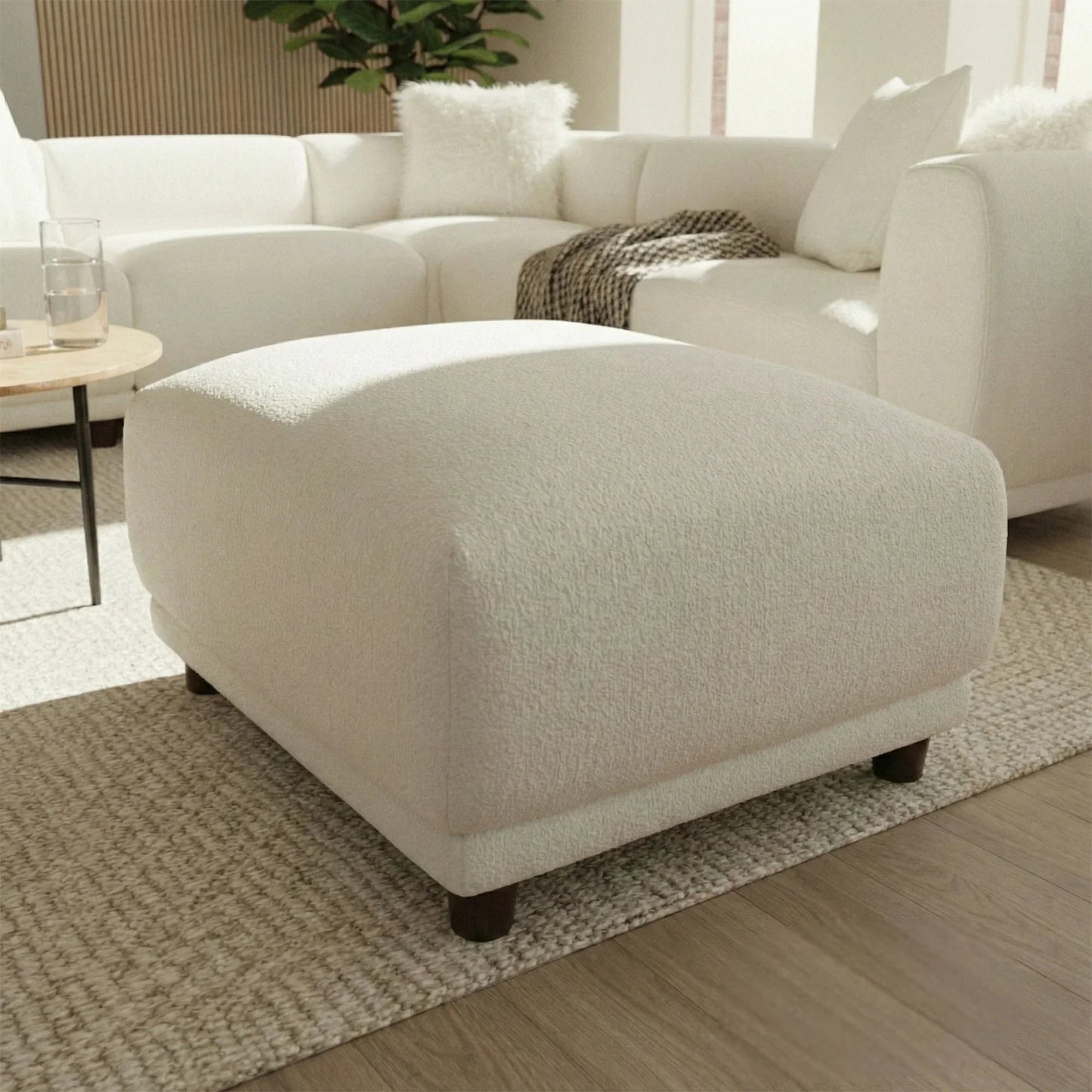 ALUXO Lottie Modular Footstool In Polar White Boucle Fabric