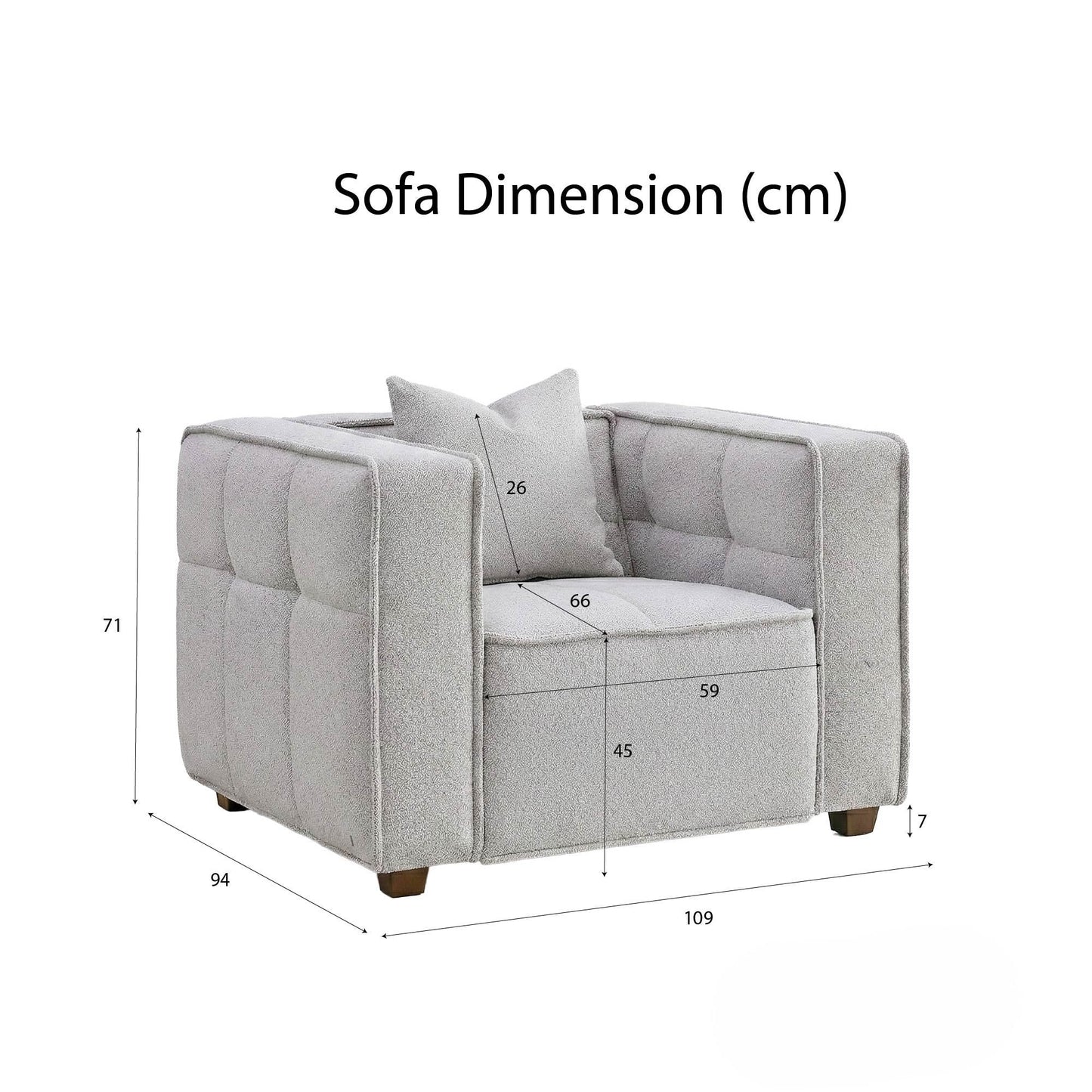 ALUXO Murray Modern Chesterfield Design Armchair In Putty Boucle Fabric