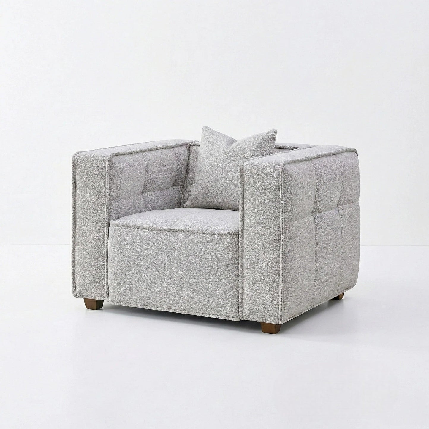 ALUXO Murray Modern Chesterfield Design Armchair In Putty Boucle Fabric