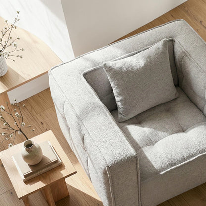 ALUXO Murray Modern Chesterfield Design Armchair In Putty Boucle Fabric