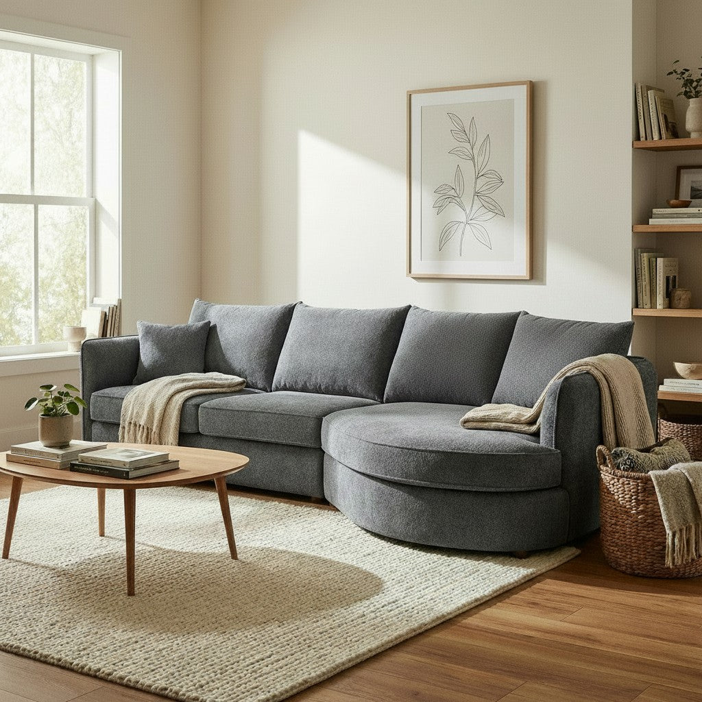 ALUXO Rubin Right Hand Facing Corner Sofa In Charcoal Grey Boucle Fabric