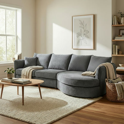 ALUXO Rubin Right Hand Facing Corner Sofa In Charcoal Grey Boucle Fabric