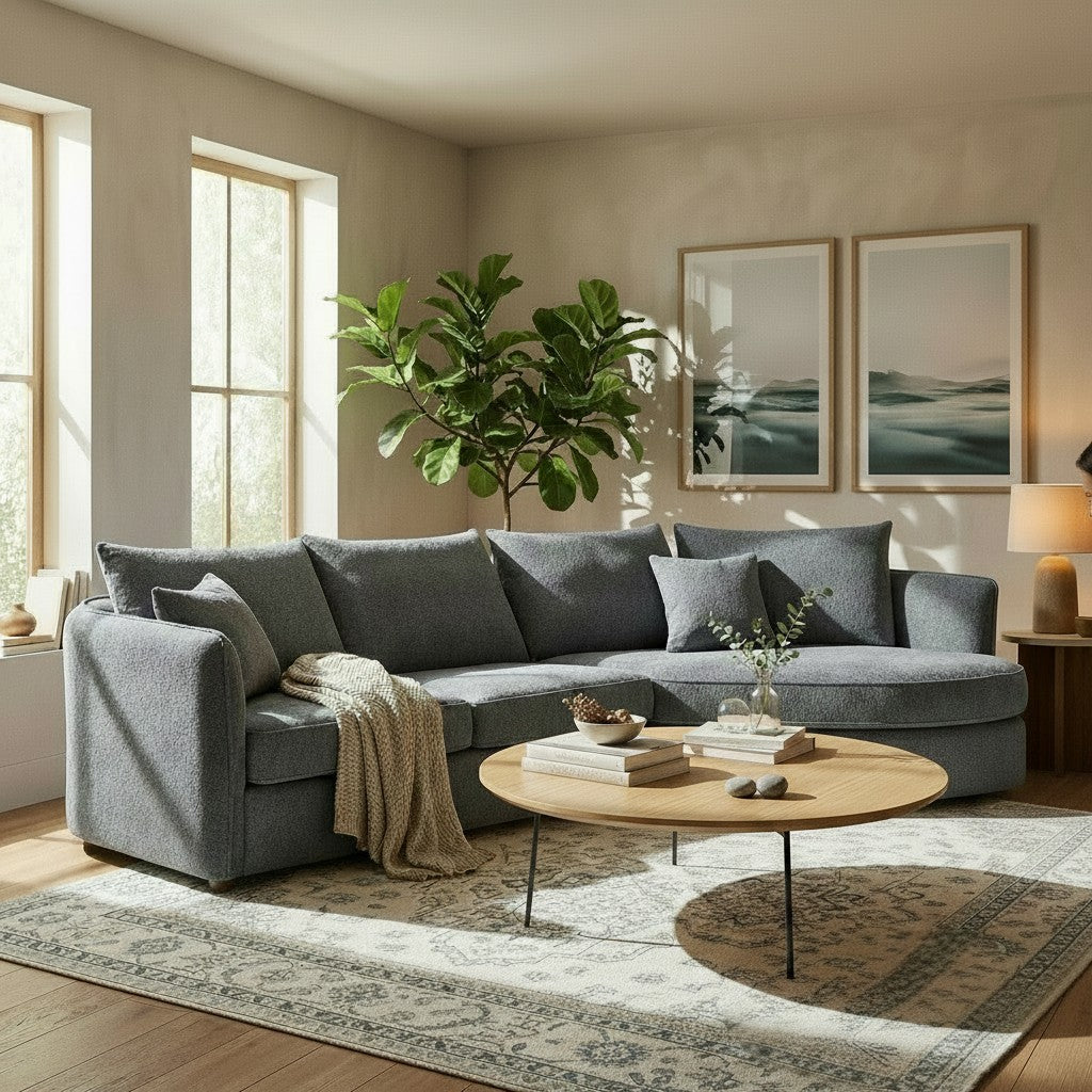 ALUXO Rubin Right Hand Facing Corner Sofa In Charcoal Grey Boucle Fabric