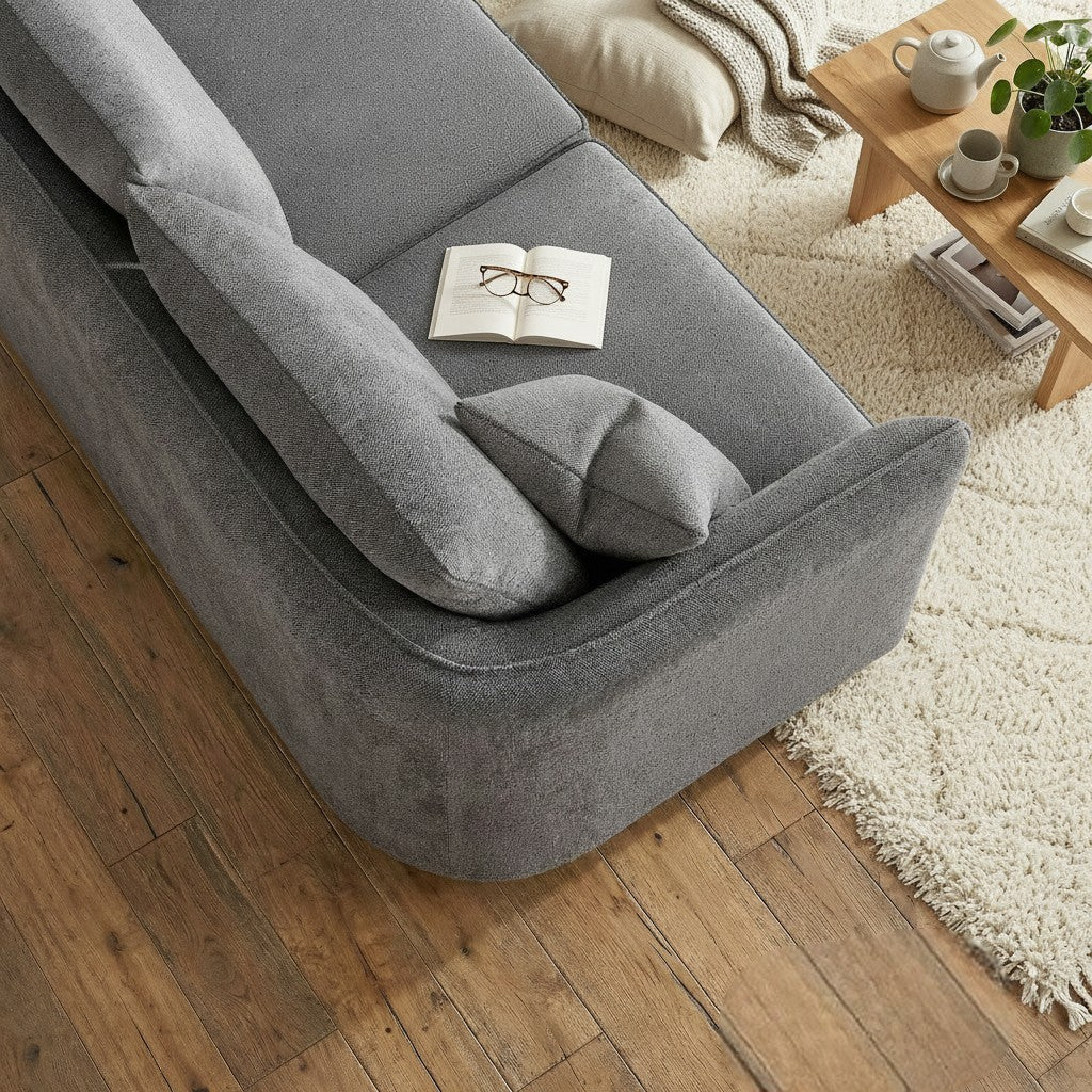 ALUXO Rubin Right Hand Facing Corner Sofa In Charcoal Grey Boucle Fabric