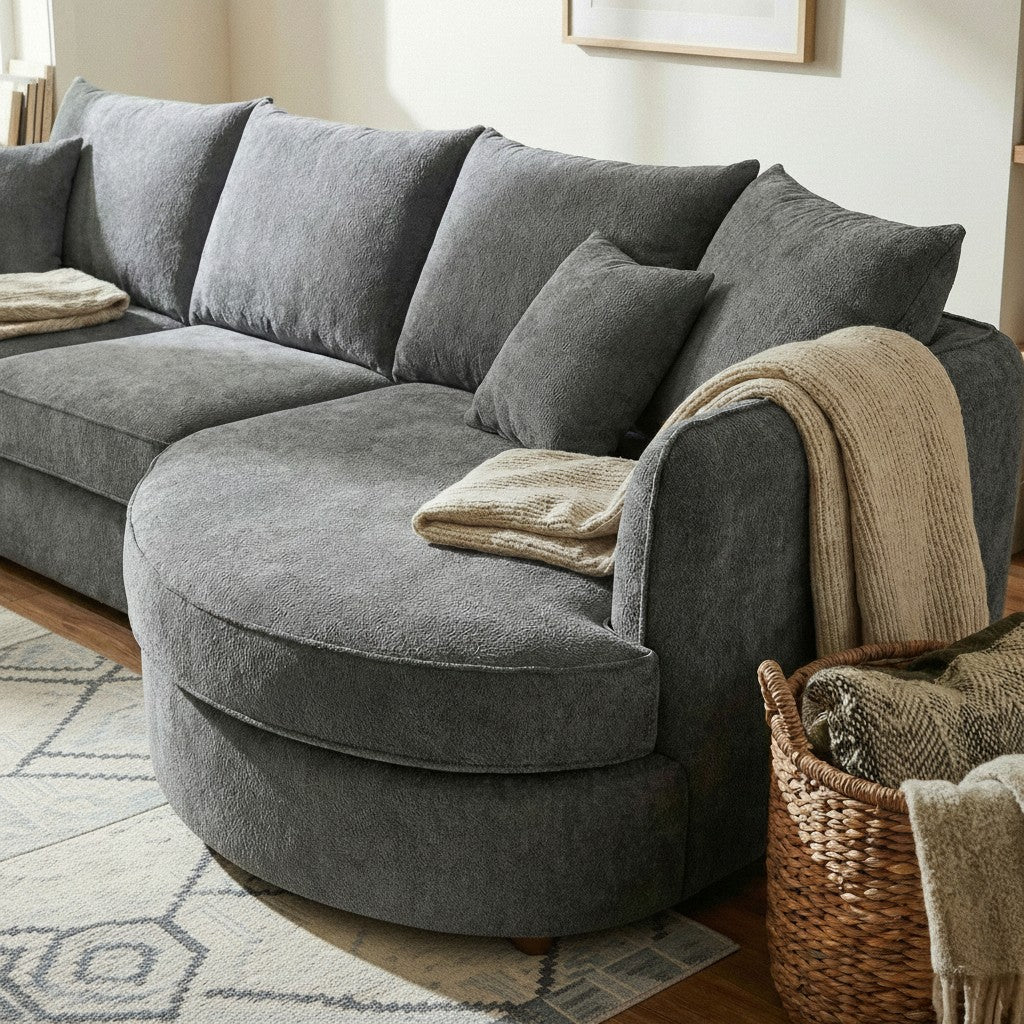 ALUXO Rubin Right Hand Facing Corner Sofa In Charcoal Grey Boucle Fabric