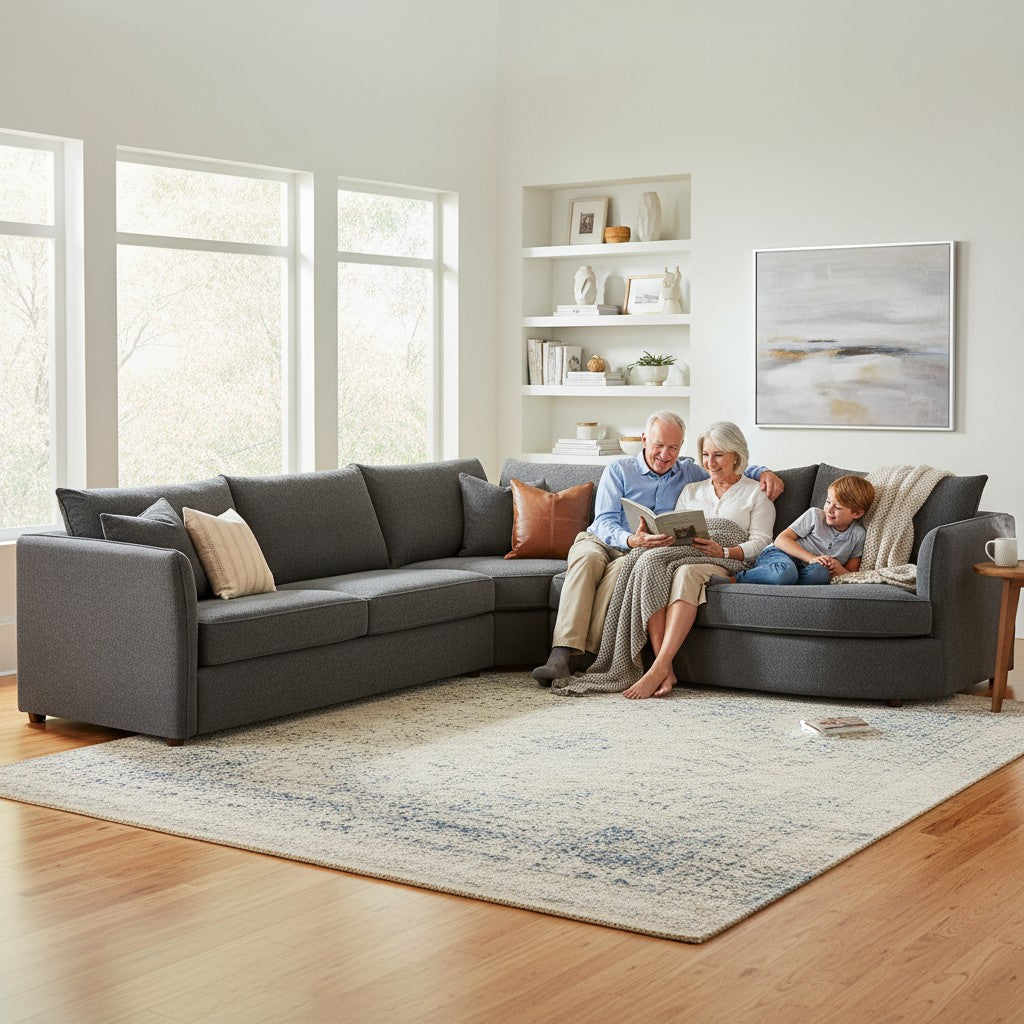 ALUXO Rubin Right Hand Facing Corner Sofa In Pebble Grey Boucle Fabric